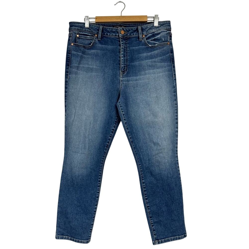 Level 99 Blue High Rise Straight Jeans Womens 34 Denim Classic Zip Fly Casual
